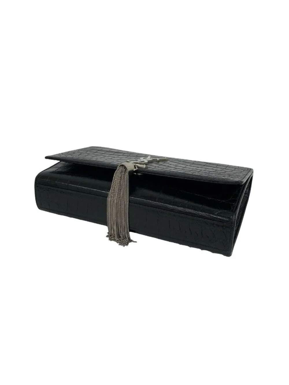 Saint Laurent Paris YSL Logo Tassel Leather Shoulder Bag Pochette Black